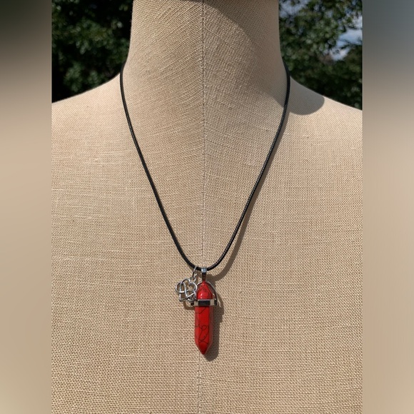 Handmade Blood Red Howlite/Turquoise Crystal Amulet Necklace & Infinity Charm - Picture 3 of 6